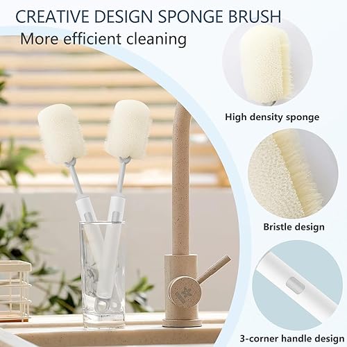 OAKENCREST Lot de 2 Brosses à Bouteilles, Brosse Biberon Bébé, Goupillon Biberon Doux, Ensemble de Nettoyage Biberon Brosse, sans BPA, pour Toutes Les Tailles de Biberons - Nail Gallerys