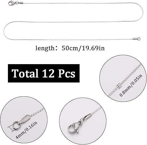 SUNNYCLUE 12 PACK 20 pouces / 0.5 m 1 mm Chaînes de Collier en Acier Inoxydable Fabrication de Fermoirs à Pince de Homard en Métal Chaînes à Maillons de Câble Colliers en Vrac pour la Fabrication de B - Nail Gallerys