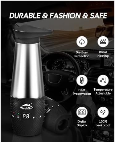 Bouilloire 12v pour Voiture, Bouilloire Électrique Voiture 348ml pour les Voyages Camping, Acier Inoxydable, ContrôLe De LaTempéRature, Arrêt automatique, Protection contre l'ébullition à Sec - Nail Gallerys