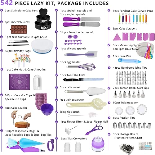 Kit Patisserie Kits Fournitures de DéCoration de GâTeaux 542 Pièces Accessoire avec Ensemble Moules Springform,Plateau Tournant - Nail Gallerys