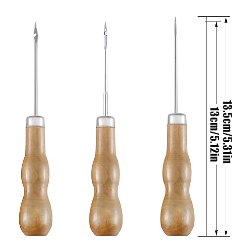 Alène En Cuir Poinçon Cuir Poinçon Avec Manche En Bois Outil De Couture Bricolage Cuir Artisanat Couture Poinçon Cuir Outil De Couture Pour Le Travail Du Cuir La Couture De Piqueuse à La Main 3 Pièces - Nail Gallerys