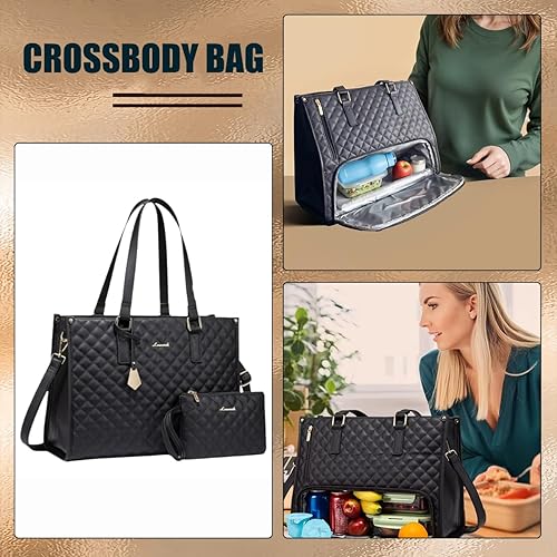 Sac fourre-tout 2 en 1, sac à déjeuner combiné, sac fourre-tout étanche de 15,6 pouces avec compartiment à déjeuner isotherme, sac à main d'ordinateur de grande capacité pour femme, sac à main pour - Nail Gallerys