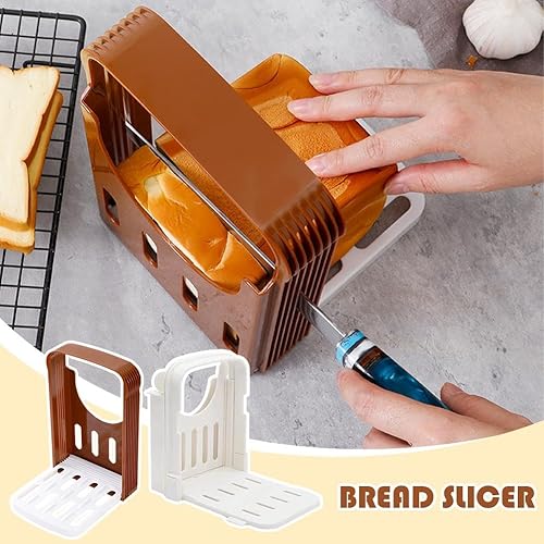 Trancheuse manuelle pliable et réglable à main, trancheuse à pain 2025, machine à pain multifonctionnelle, guide de tranchage de pain en plastique pour pain, rôti, sandwich (marron) - Nail Gallerys