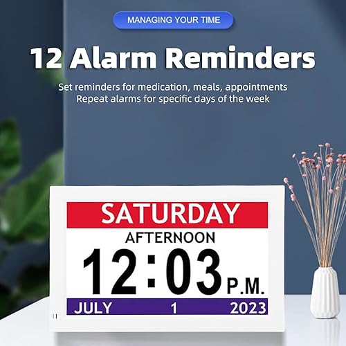Horloge Numérique de 7 Pouces avec 12 Alarmes, Horloge de Calendrier de Date et de Jour Non abrégé pour Les Seniors et Tout Le Monde, Gradation Automatique, Grand Réveil - Nail Gallerys