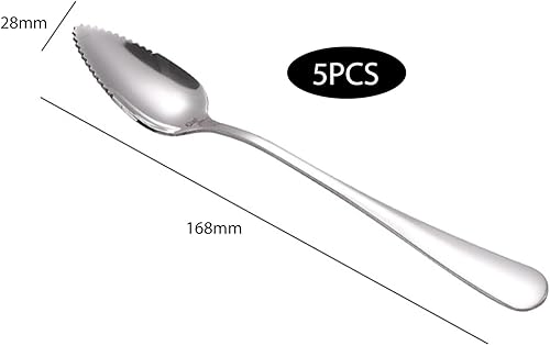 Jimkply Lot de 5 cuillères à pamplemousse, cuillères à kiwi en acier inoxydable 304, cuillères à boue, cuillères à dessert dentelées, cuillères à dessert pour pomme, kiwi, purée de fruits - Nail Gallerys