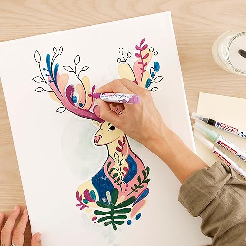 edding Kit pour débutants peinture acrylique petit - marqueurs acryliques fins,moyens, bloc de cartes postales - etui de 8 couleurs (nordiques) - peinture acrylique pour la toile,la pierre - Nail Gallerys