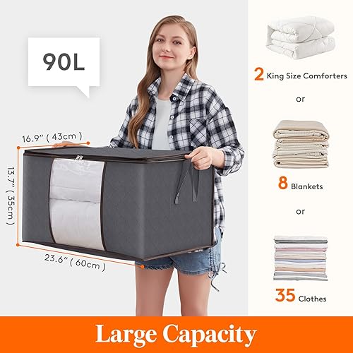 Lifewit Lot de 3 Sac de Rangement Vetement 90L, Grand Boite Rangement Caisse Rangement Cartons Déménagement pliable Housse Rangement Couette pour Couvertures Jouets Vêtements, Gris - Nail Gallerys