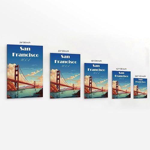 CTATOGE San Francisco Usa Poster de voyage vintage sur toile Décoration murale pour chambre à coucher Salon 30 x 45 cm Style sans cadre - Nail Gallerys