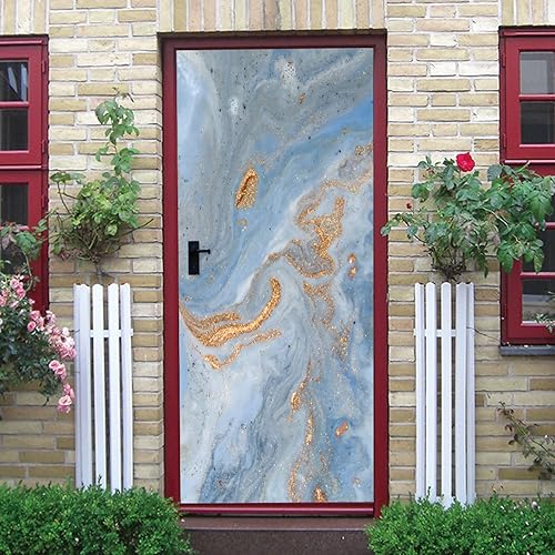 Peinture murale de porte Sticker Motif de marbre Stickers de Porte 3D Effet Décoration Auto Adhésif Amovible Imperméable PVC Autocollants De Porte Muraux L100 x H200cm - Nail Gallerys