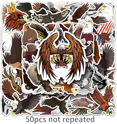 Lot de 50 autocollants aigle en vinyle - Autocollants aigle d'animaux mignons pour bouteilles d'eau, skateboard, scrapbooking, bagages, moto, ordinateur portable, voiture, vélo, imperméable, dessin - Nail Gallerys