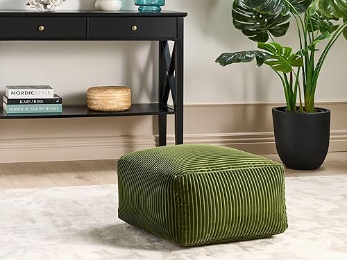 Pouf Ottoman Rectangulaire en Velours Côtelé Rembourré Vert Accessoire Déco Mukki - Nail Gallerys