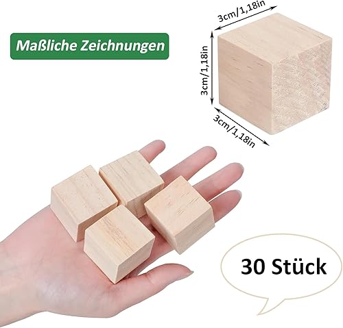 Cube en Bois, 30 Cubes en Bois de 3cm, Cubes en Bois Vierges, Petits Cubes en Bois Brut, Matériel de Bricolage en Bois pour la Décoration Bricolage Peinture Bricolage Décorations - Nail Gallerys