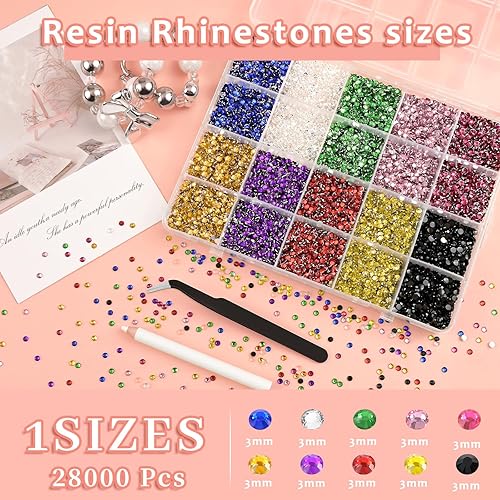 Bouiexye Lot de 28 000 strass en résine aux couleurs de l'arc-en-ciel de 2 à 6 mm avec pince à épiler pour loisirs créatifs, chaussures, vêtements, lunettes, nail art - Nail Gallerys