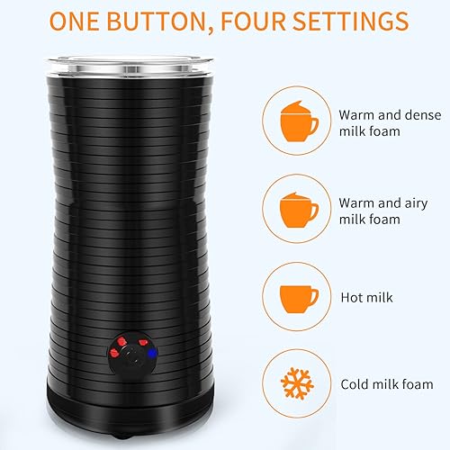 Morpilot Mousseur à Lait Électrique 4 en 1, Noir, Chauffe Lait, Revêtement Anti-Adhésif, Brosse de Nettoyage - Nail Gallerys