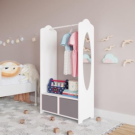 URBNLIVING Penderie à vêtements en bois MDF pour enfants avec étagères de rangement et miroir (rose foncé) - Nail Gallerys