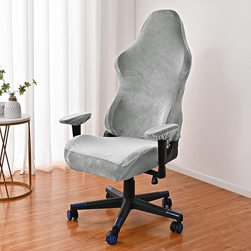Lukery Housse de Chaise de Gaming Extensible, Couleur Unie Velours Couverture de Fauteuil de Rotatif Amovible Lavable, pour Chaise de Bureau Pivotante Ordinateur Universelle (Turquoise) - Nail Gallerys