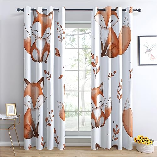 Traulpex Rideau Renard Mignon - Lot De 2 à Oeillets, Animaux de la Forêt Rideaux occultant Opaque, Thermique Isolant Anti Froid, pour fenêtre de Chambre, Chambre Enfant, Salon, 118 x 138 cm - Nail Gallerys
