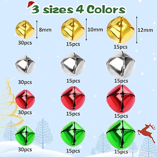 Augshy 240 Pcs Grelots Clochettes Colorées 4 Couleurs Grelot Noël Artisanales en Vrac pour Décorations de Noël Fournitures de Cadeaux de Fête pour Animaux de Compagnie (8/10/12mm) - Nail Gallerys