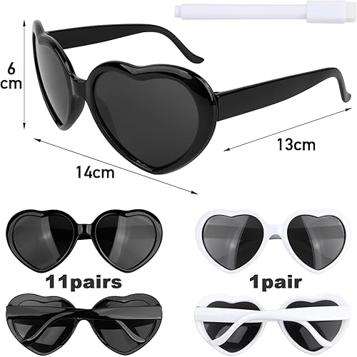 BOOMTOP 12pcs Lunettes de Soleil Cœur Blanc Rose Noir Lunette d'Amour avec Marqueur Blanc Décoration DIY Accessoires de Fête Mariage EVJF En Plein Air Shopping Courses pour Femmes Hommes Unisex - Nail Gallerys
