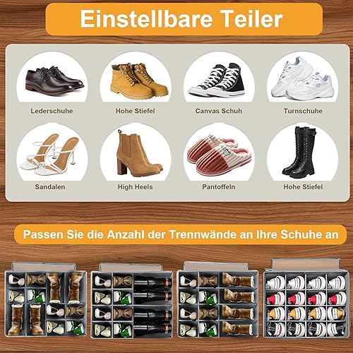 VERONLY Rangement à chaussures avec couvercle, organisateur de chaussures avec 16 compartiments, pliable, avec fenêtre, 4 sacs en filet, étiquette pour chaussures plates, baskets, pantoufles (43,8 x - Nail Gallerys