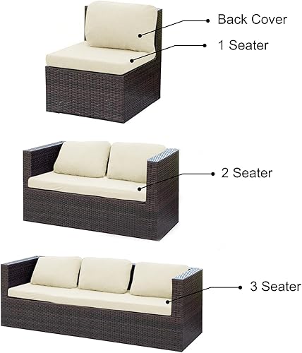 Housse De Coussin Exterieur Impermeable pour Salon De Jardin, Résistant Housses de Coussin de Siège, Amovibles pour Intérieur et Extérieur, Terrasse Meubles (Beige,3 Places) - Nail Gallerys