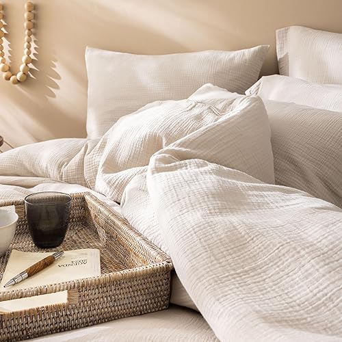 MATT & ROSE Parure de lit Unie Double Gaze DE Coton 240x220cm | 100% Coton de qualité supérieure | Oeko-TEX | Housse de Couette 240x220cm + 2 Taies d'oreiller 65x65 cm | Terre Cuite - Nail Gallerys