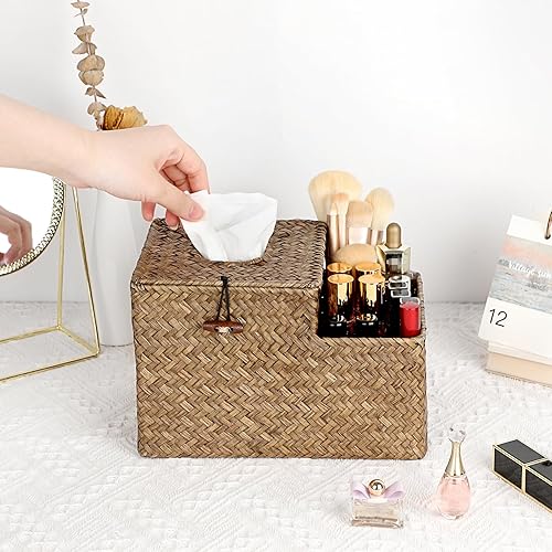 IGNPION Boîte à mouchoirs carrée tissée en jonc de mer avec télécommande pour maison, bureau, voiture, hôtel, caramels - Nail Gallerys