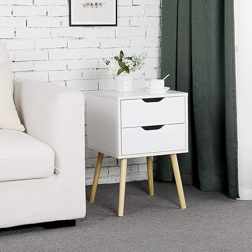 Yaheetech Table de Chevet Lot de 2 Blanche, Table de Nuit pour Adulte, Chevet du Lit en Bois, Style Scandinave, 2 Tiroirs, Pied en Bois Massif Blanc - Nail Gallerys