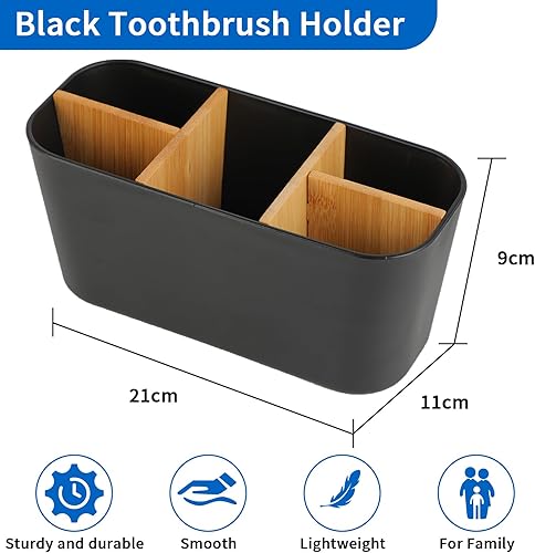 Support pour Brosse à Dents en Bambou - Porte-Brosse 5 Compartiments 21x11x10 cm - Matériau Bambou - Support Multifonction pour Brosse Électrique - Organisateur Salle de Bain/Bureau (Noir) - Nail Gallerys
