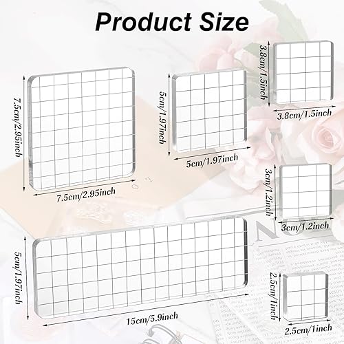Giantree Lot de 6 blocs de tampons en acrylique transparent avec lignes de quadrillage - Bloc de tampons carrés en acrylique transparent pour bricolage, scrapbooking - Nail Gallerys
