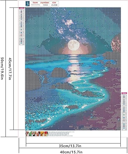 SHEGZHUC Peinture diamant 40 x 50 cm - Paillettes - Bleu - Paysage lune, plage - Broderie au point de croix - Peinture diamant - Images cadeau - Décoration murale - Nail Gallerys