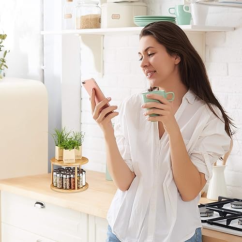 Relaxdays 10027489 rotative de Cuisine, Rotonde à épices 360°, étagère à parfums, HxD 19,5 x 24,5 cm, Bambou, Naturel - Nail Gallerys