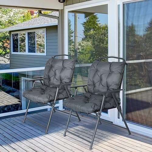 Outsunny Lot de 2 Coussins de Chaise d'extérieur, Galette de Chaise avec Attaches, Coussins de Jardin pour terrasse ou Balcon, 98 x 50 x 8 cm, Gris - Nail Gallerys