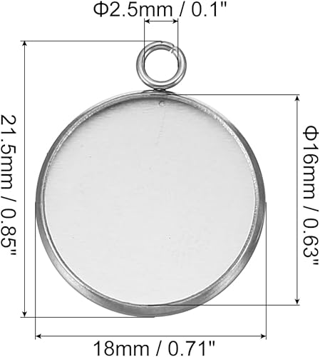 PATIKIL Pendentif Plateaux, 30 Paquet 316 Inox Acier 16mm Rond Lunette Plateaux Pendentif Socle Cabochons Montages Plateaux Pour Photo Pendentif joyau Fabrication, Argent Ton - Nail Gallerys