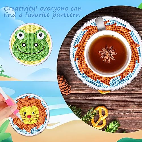 6 pièces Diamond Painting Dessous de Verre avec Support, Animal Mignon DIY sous Verres Diamant Peinture Dessous pour Adultes, Tasses, Vases, Verre - Nail Gallerys