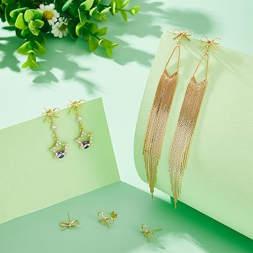 UNICRAFTALE 20pcs Boucles d'oreilles Plaquées Or 18 Carats Noeud Tige avec écrous d'oreilles Fermoir pour Fabrication de Bijoux - Nail Gallerys