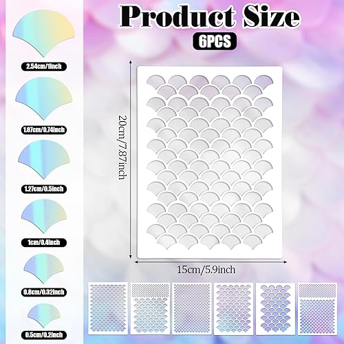 Giantree Lot de 6 pochoirs réutilisables en forme d'écailles de poisson et de sirène pour loisirs créatifs sur murs, corps, tissus et meubles - Nail Gallerys