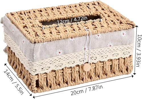 Dokeno Boîte à Mouchoirs, Boîte à Mouchoirs Tissée à La Main, Boîte de Tissu, Rectangulaire, Boite Lingette avec Doublure, Boîte de Rangement de Papier pour Salon, Bureau, Hôtel, 20 x 14 x 10CM - Nail Gallerys