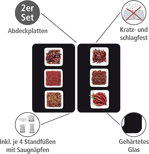 WENKO Protection Plaque de Cuisson, «Fancy», Plaque de Protection Induction, gazinière, vitrocéramique, Verre trempé, Lot de 2, 30x52 cm - Nail Gallerys