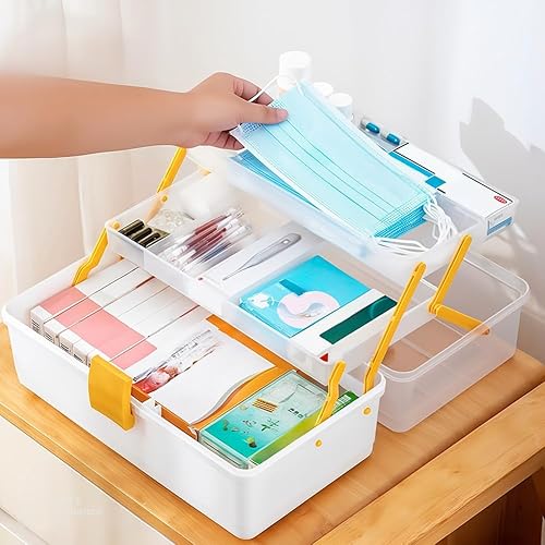 EZOWare Boîte de rangement à 3 étages avec 6 compartiments, couvercle en plastique multi-usages avec poignée pour outils, artisanat, maison, kits de premiers secours, blocs de construction et plus - Nail Gallerys