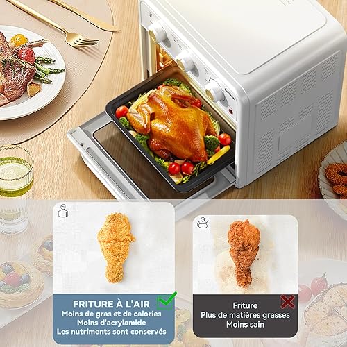 Karinear 20L Four Friteuse sans Huile Blanche, Four Air Fryer XXL Multifonction avec Commande à Bouton Rotatif, Friteuse à Air Chaud 6 en 1, Mini Four 1800W avec Minuterie de 60 Minutes, 100-230°C - Nail Gallerys