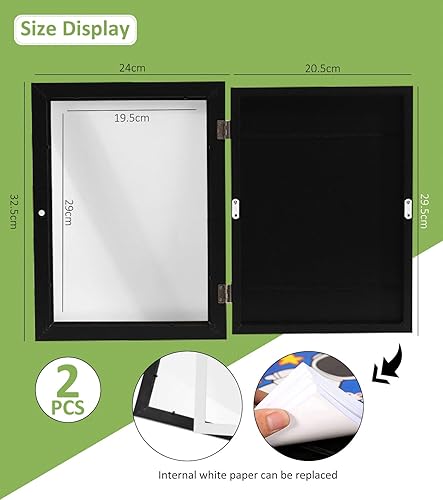 2Pcs Cadre Dessin Enfant à Changer,Muraux d'Affichage d'Œuvres Enfants Cadre Photo Artistique à Charnière Ouverture Frontale Cadre A4 en Bois Pour Dessin Enfant,Rangement d'images et Dessin,Noir - Nail Gallerys