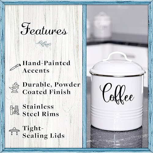 Home Acre Designs Lot de 3 boîtes de rangement pour cuisine - Blanc - Hermétiques - Pour café, sucre, thé - Nail Gallerys