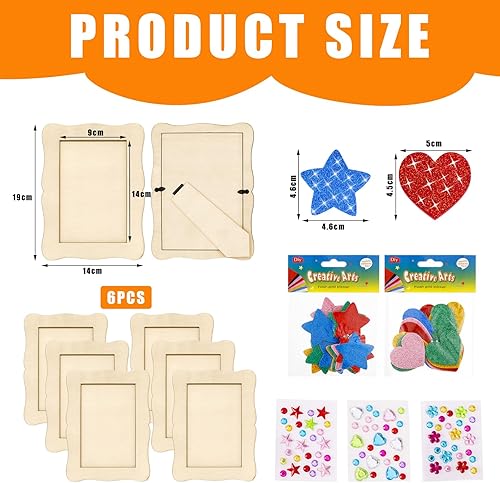 6 Pcs Kits De Cadres Photo En Bois,Kit De Peinture De Cadre Photo à Faire Soi-Même Pour Enfants Diy Cadre Photo Cadres Photo A Decore Enfants Pour Les Anniversaires Et Les Anniversaires（ondulé） - Nail Gallerys