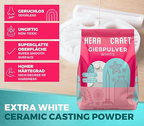 KERACRAFT Poudre de coulée blanche 2 x 4,5 kg avec gobelet en silicone de 1000 ml - Poudre de coulée relief blanche pour projets créatifs - Nail Gallerys
