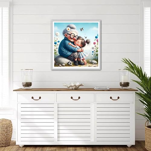 QINRUBB DIY 5D Grand-mère et Petite-fille Peinture Diamant Painting Kit, 5D Cartoon Art du Diamant Complet Kits, Diamond Art Kits Point de Croix Painting pour Adultes Débutants Maison Décor 30x30 cm - Nail Gallerys