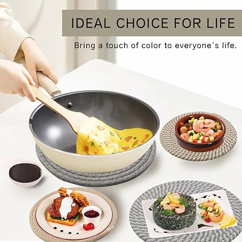 Lot de 4 dessous de plat ronds de 20 cm - Tapis de tissage en coton - 4 couleurs - Théière - Dessous de plat - Support de casserole - Maniques pour cuisine, bol, casserole, poêles - Nail Gallerys