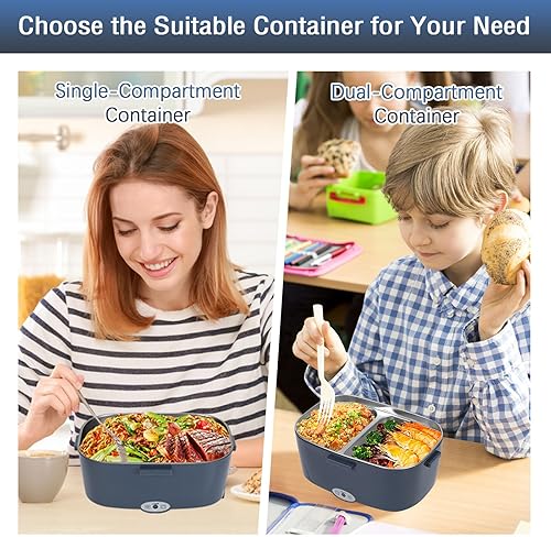 Gkstly Boîte à déjeuner électrique portable 60 W pour adultes, 2 récipients alimentaires amovibles 304 SS de 1,5 L, 1 compartiment à fruits avec fourchette, sac de transport isotherme pour voiture - Nail Gallerys
