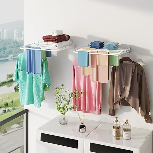 Innotic Etendoir Linge Mural Pliable, Séchoir à Linge Gain de Place, Métal Sèche Linge pour Interieur et Extérieur, Balcon, Salle de Bain, 8 Barres de 60 cm - Nail Gallerys
