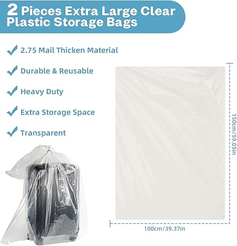Humtudeit Lot de 2 grands sacs en plastique 100 x 150 cm étanches pour valise, couettes, jouets en peluche, chaises de bureau - Nail Gallerys